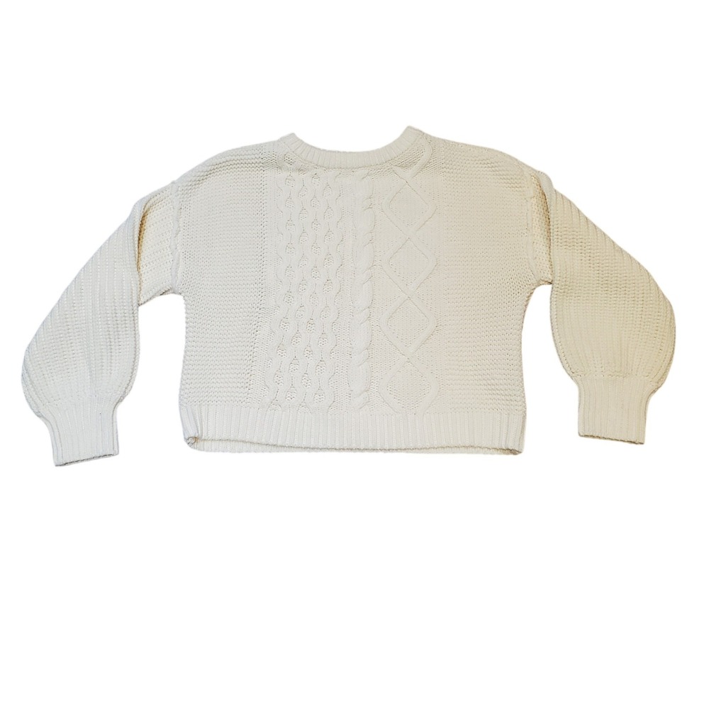Free People Women's‎ S Dream Cable Knit Sweater Cream balloon Sleeve Pullover